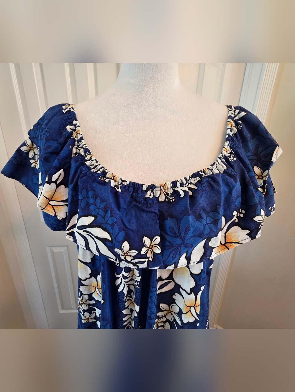 Vintage Jade Fashions Made In Hawaii Blue Floral Cotton Maxi Dress Size S - Picture 4 of 12